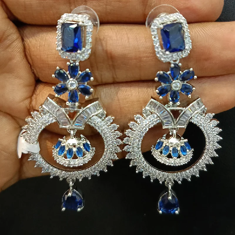 women’s geometric earrings-Jain Jewellers Silver Plated AD Dangler Earrings