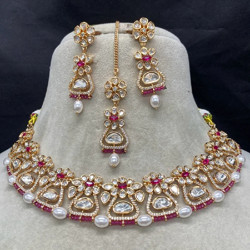 women’s fine jewelry necklaces-Royal Kundan Jewellery Gold Plated Polki Kundan Necklace Set