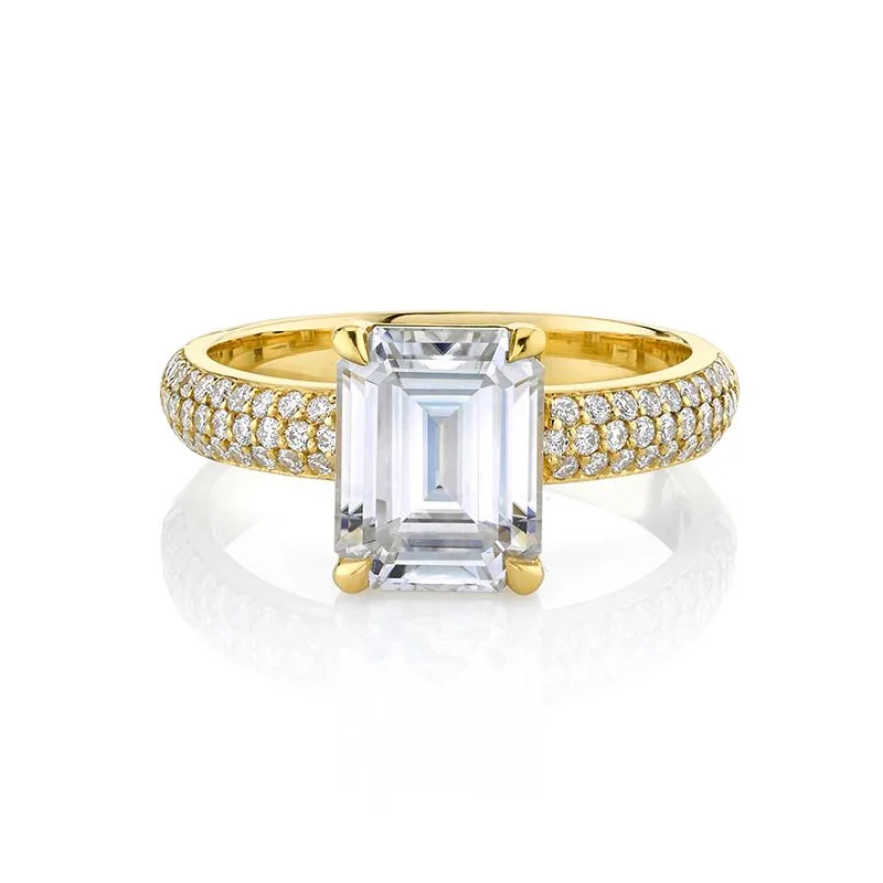 women’s delicate engagement rings-Emerald Cut Diamond Setting with Pavé Cloud Fit Band