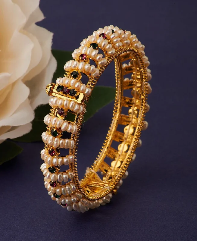 women’s gold bracelets-Delightful Real Pearl Bangle