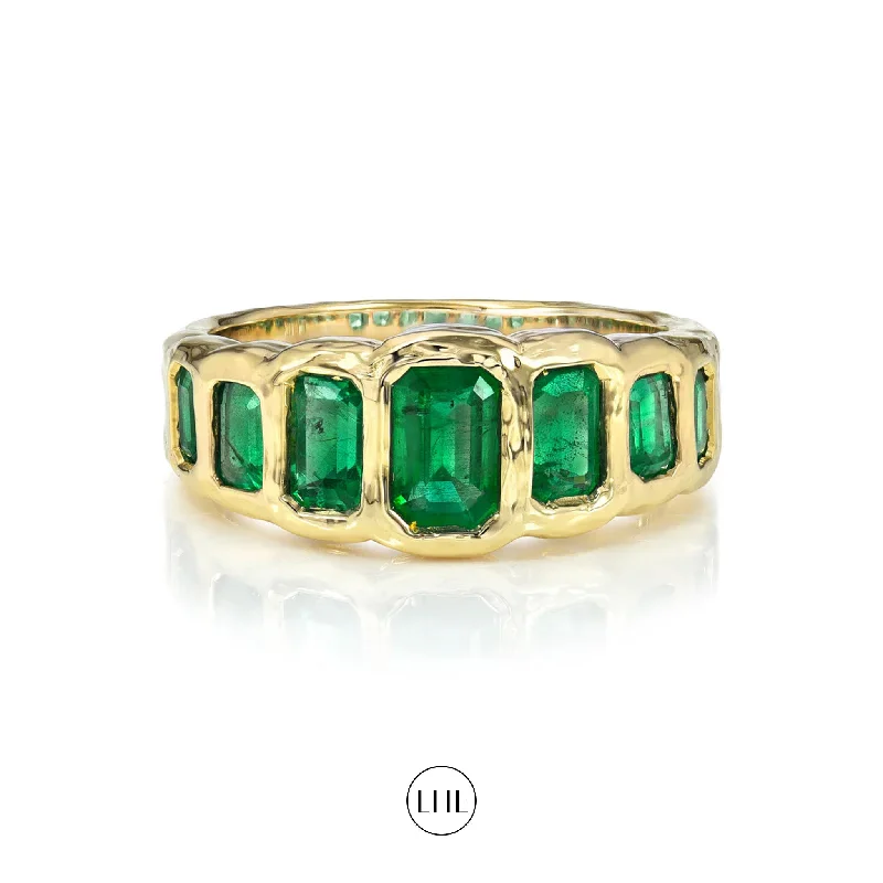 women’s art deco rings-Graduated Emerald Cut Emerald River Ring