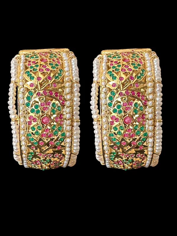 women’s floral bangles-B174 Alea bangles fresh water pearl bangles in ruby emerald (READY TO SHIP  )