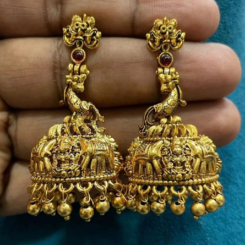 women’s sapphire earrings-Joyful Jewel Art Matte Gold Plated Pota Stone Temple Jhumki Earrings