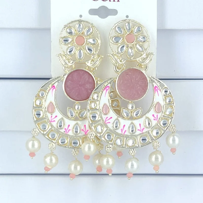 women’s oval earrings-Corbeda Fashion Gold Plated Kundan And Pearl Dangler Earrings