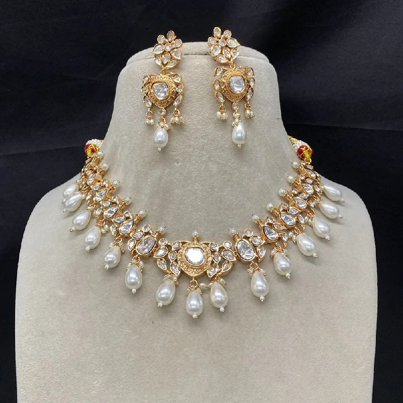 women’s crescent moon necklaces-Amoliya Jewels Gold Plated Polki Kundan And Pearl  Necklace Set