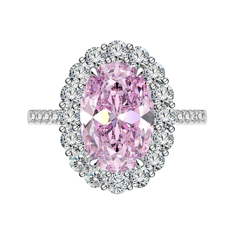 women’s multi-stone engagement rings-5.6 Carat Light Pink Oval Diamond Ring in 925 Sterling Silver