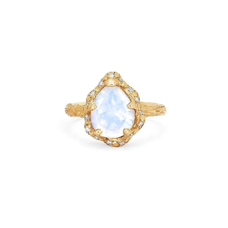 women’s yellow gold rings-Baby Queen Water Drop Moonstone Ring with Sprinkled Diamonds | Ready to Ship