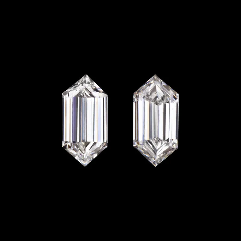 women’s ear cuffs-0.44ct ELONGATED HEXAGON G VVS DIAMOND MATCHING PAIR STUD EARRINGS ACCENT STONES