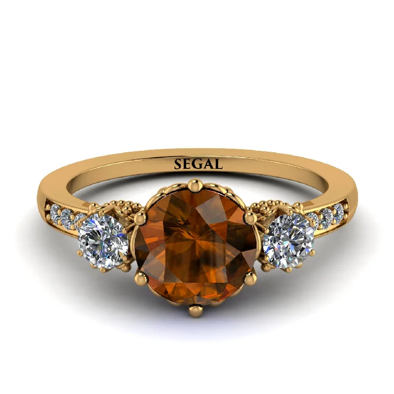 women’s custom engagement rings with diamonds-Vintage 3 Stones Brown Diamond Ring With Micro Pave - Luna No. 1101