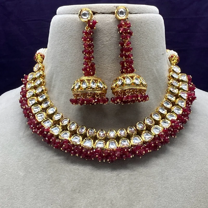 women’s vintage-inspired necklaces-Amoliya Jewels Gold Plated Polki Kundan Necklace Set