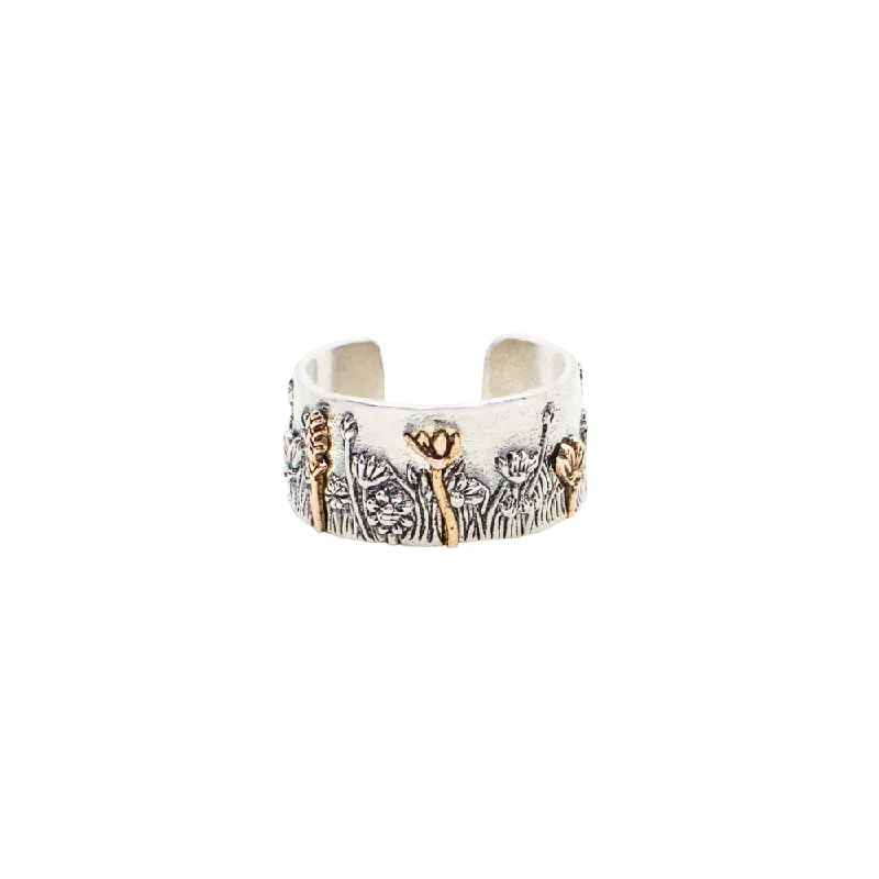 women’s stackable gemstone rings-Wildflower Ring in Silver with Bronze Accents