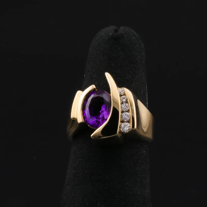 women’s fancy-shaped engagement rings-Neo-Expressionist Amethyst & Diamond Ring