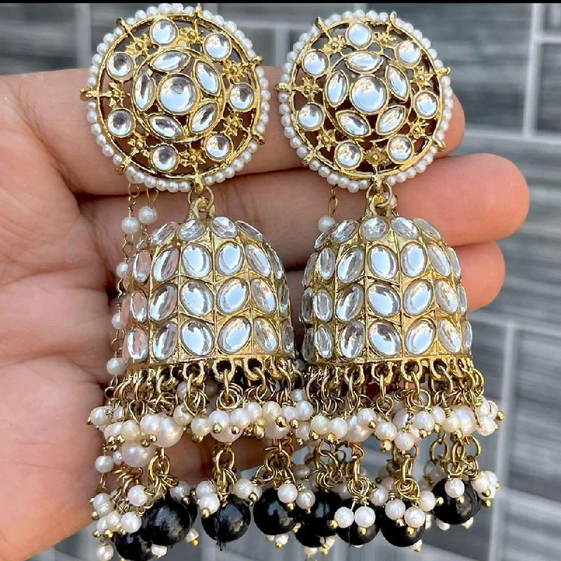 women’s heart earrings-Pooja Bangles Gold Plated Kundan Stone And Pearls Jhumki Earrings