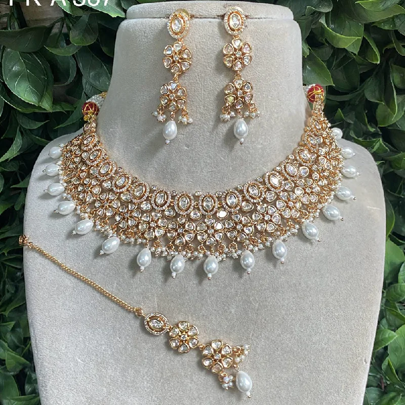 women’s emerald necklaces-Royal Kundan Jewellery Gold Plated Polki Kundan And Pearls Necklace Set