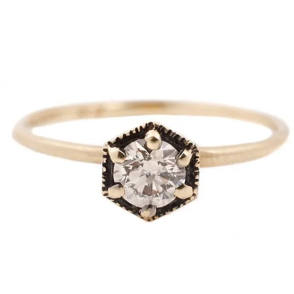 women’s cushion-shaped engagement rings-Hexagon Brown Diamond Ring, .33ct