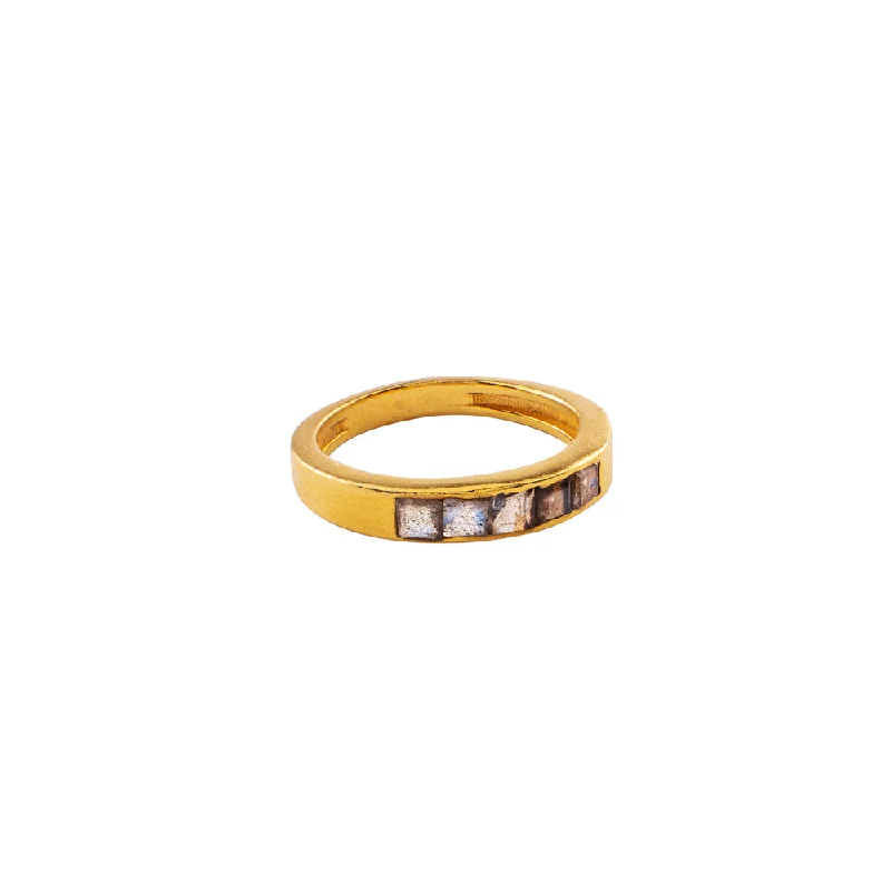 women’s zirconia rings-Labradorite Window Pane Ring in Gold