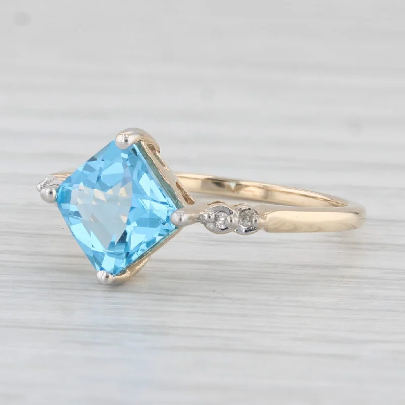 women’s modern engagement rings-1.85ct Princess Blue Topaz Diamond Ring 10k Yellow Gold Size 7.25