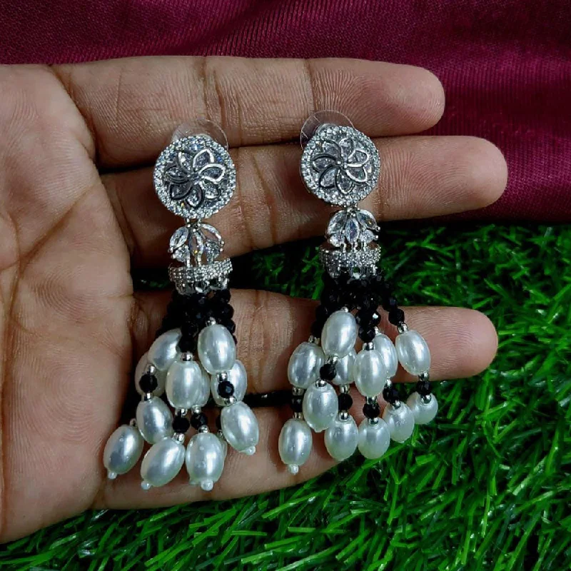 women’s statement earrings-Kavita Art Silver Plated AD And Pearls Dangler Earrings