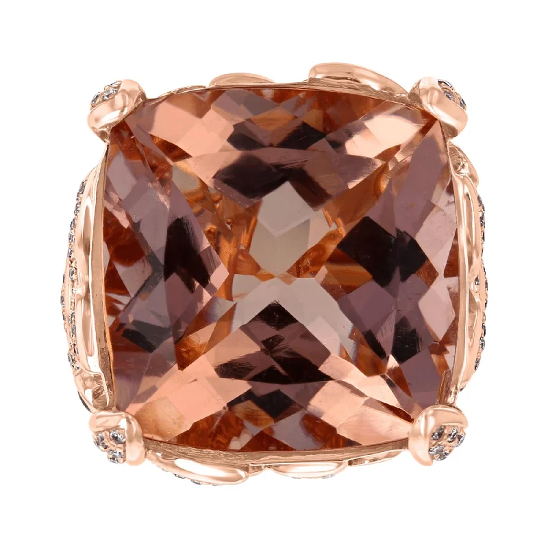 women’s unique gemstone engagement rings-JULEVE 18KT ROSE GOLD 23.54CT MORGANITE & 0.76CTW DIAMOND RING