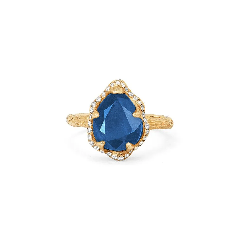 women’s custom rings-18k Premium Baby Queen Water Drop Sapphire Ring with Full Pavé Halo