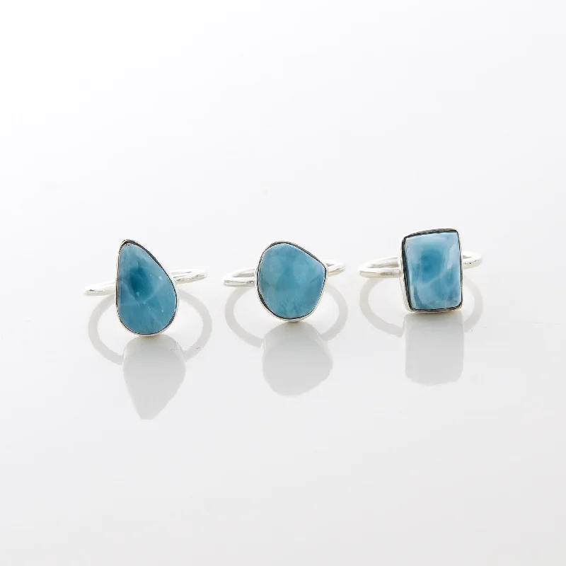 women’s personalized rings-Larimar Ring Trio Tova