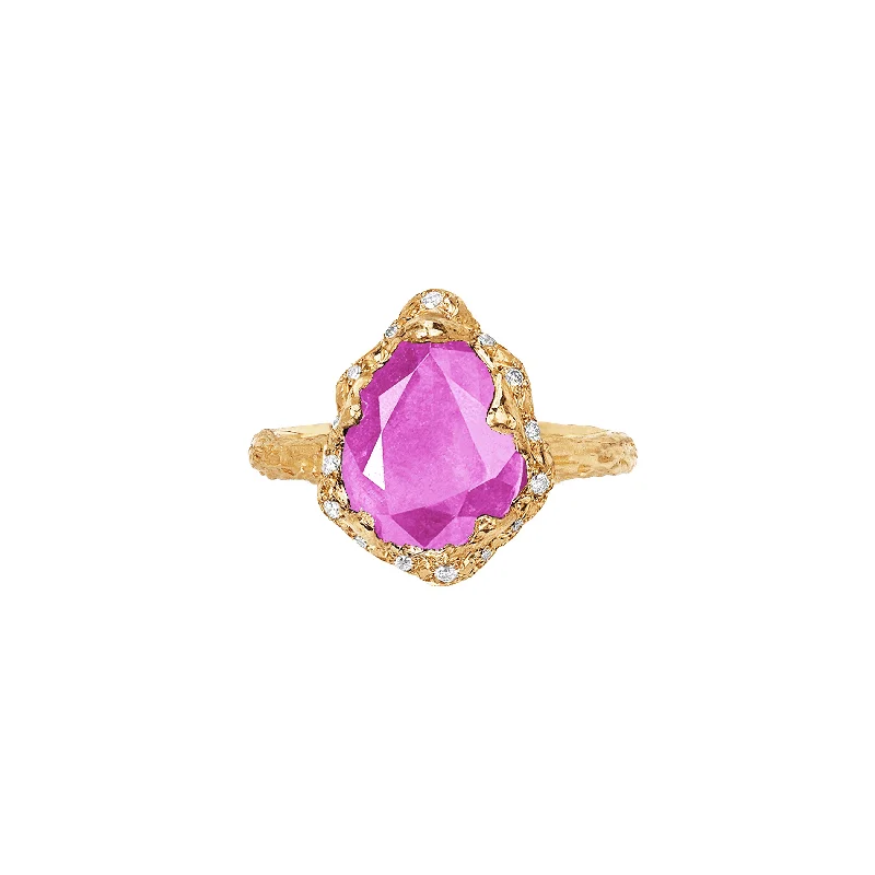 women’s fashion rings-Baby Queen Water Drop Pink Sapphire Ring with Sprinkled Diamonds