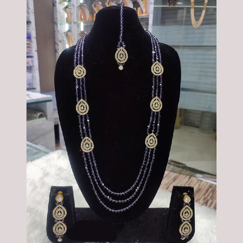 women’s zodiac necklaces-Lucentarts Jewellery Gold Plated Austrian Stone And Beads Long Necklace Set