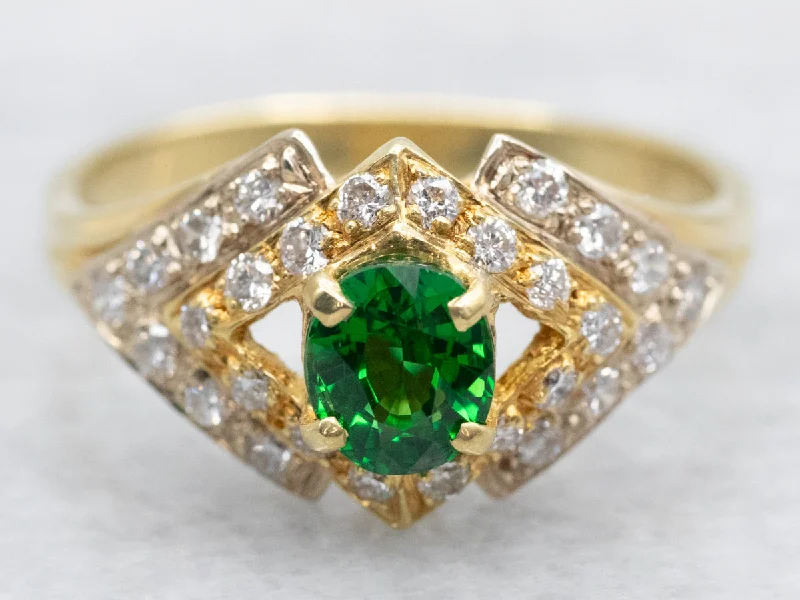 women’s emerald cut diamond engagement rings-Modern Tsavorite Garnet and Diamond Ring