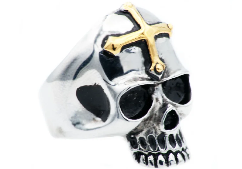 women’s promise rings with engraving-Mens Stainless Steel Skull Ring