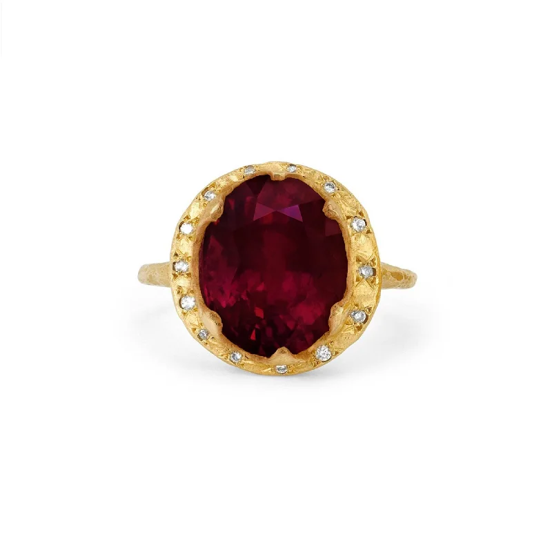 women’s luxury rings-Queen Oval Ruby Ring with Sprinkled Diamonds