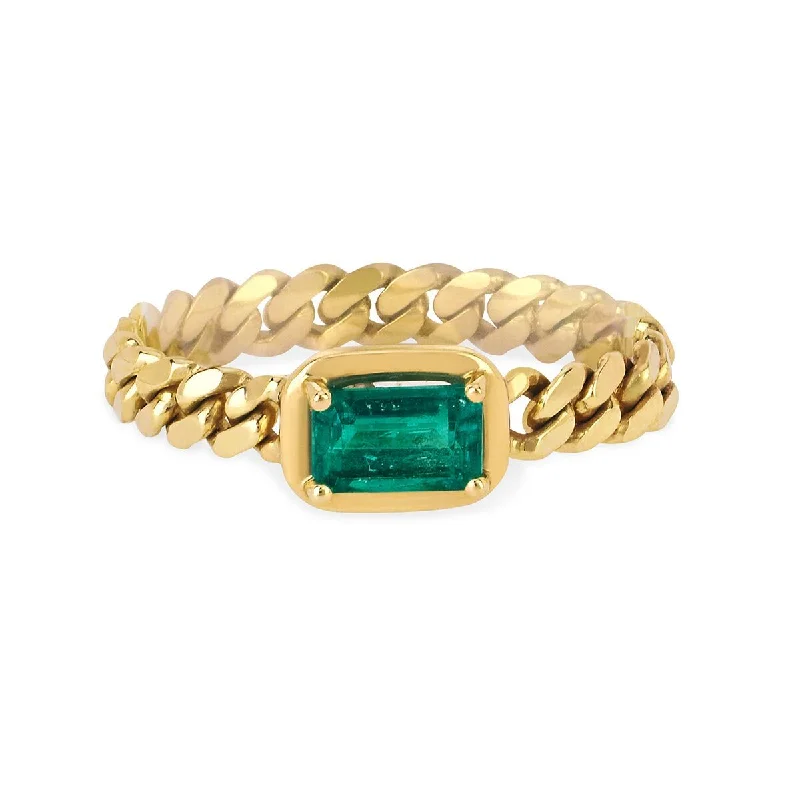 women’s bridal rings-Queen Emerald Cut Emerald Cuban Ring