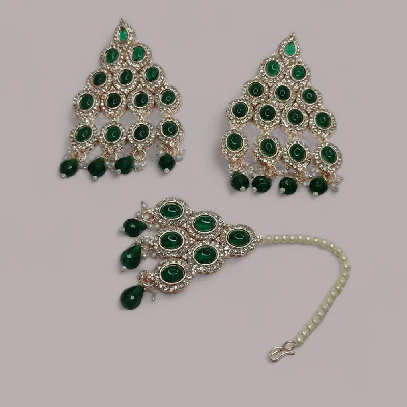 women’s emerald earrings-Lucentarts Jewellery Rose Gold Plated Austrian Stone Earrings With Maangtikka