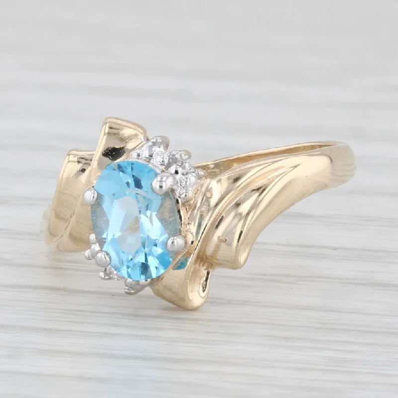 women’s gold engagement rings-1ctw Oval Blue Topaz Diamond Ring 10k Yellow Gold Size 7.25