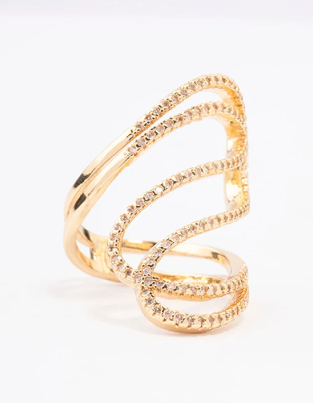 women’s classic rings-Gold Plated Lovely Ribbon Cubic Zirconia Cocktail Ring