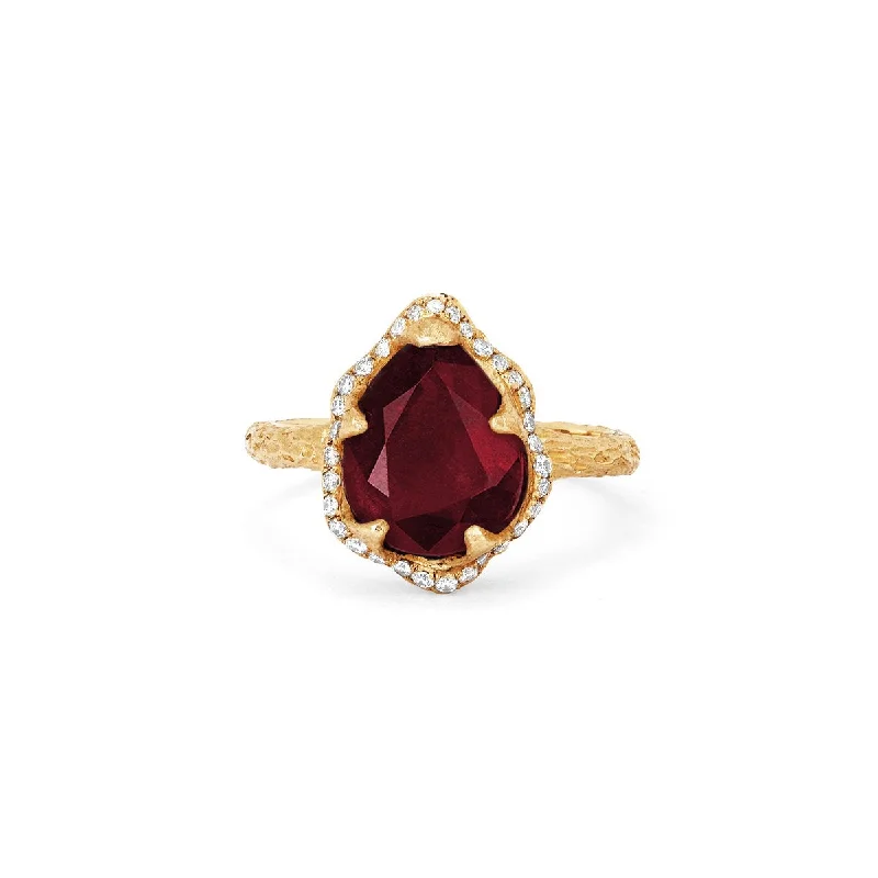 women’s infinity band rings-Baby Queen Water Drop Natural Ruby Ring with Full Pavé Diamond Halo