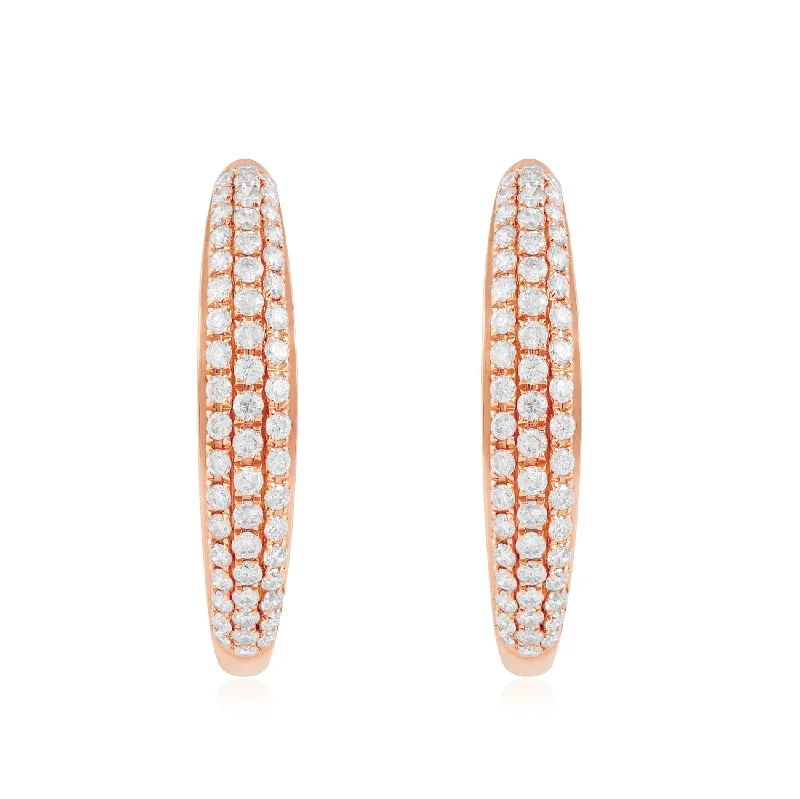 women’s crystal earrings-18k Rose Gold .88ct Diamond Hoop Earrings