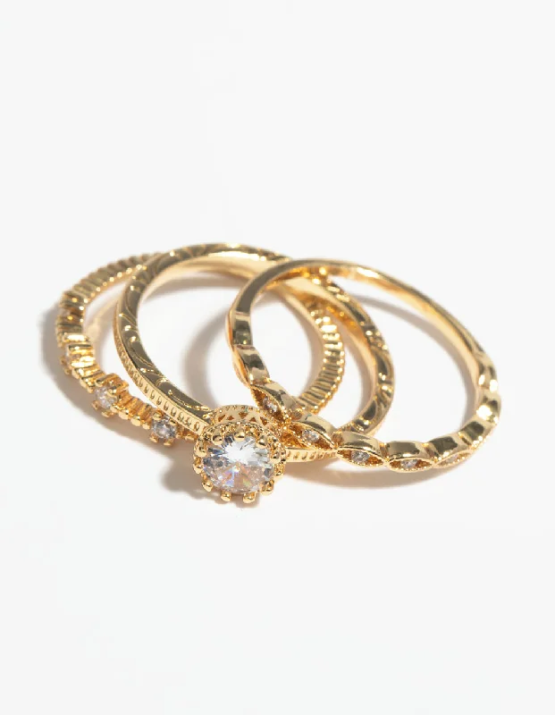 women’s eternity rings-Gold Plated Cubic Zirconia Engaement Ring Stack