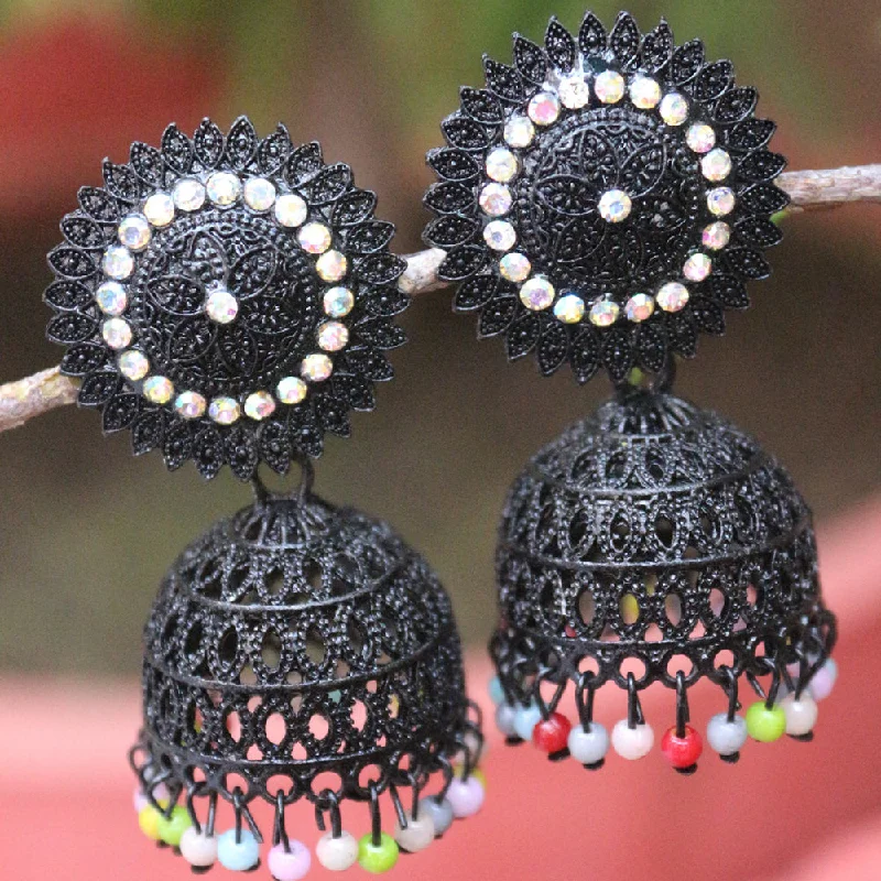 women’s sleek earrings-H K Fashion  Black Plated  Austrian Stone And Beads Jhumki Earrings