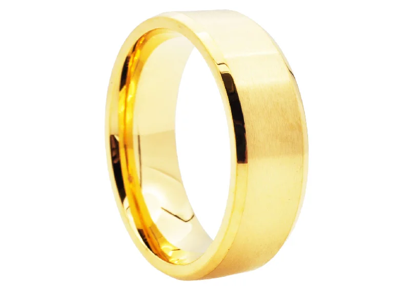 women’s custom engagement rings-Mens Gold Stainless Steel Band