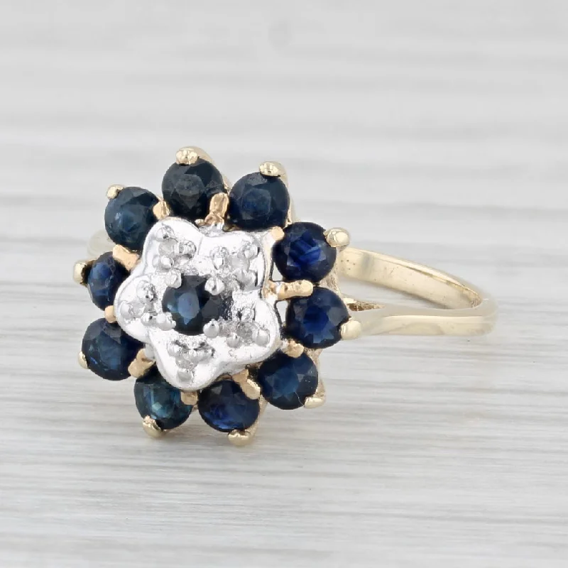 women’s radiant cut engagement rings-1ctw Blue Sapphire Diamond Ring 10k Yellow Gold Size 6