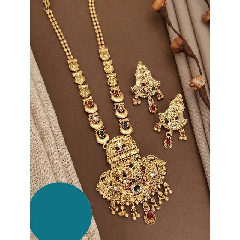 women’s spiritual necklaces-Akruti Collection Gold Plated Kundan Long Necklace Set