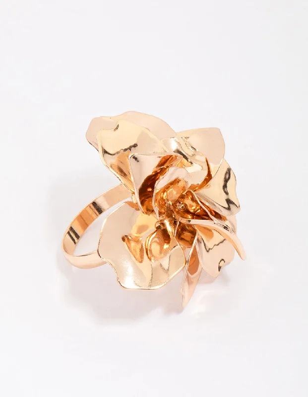 women’s luxury engagement rings-Gold Metal Flower Ring