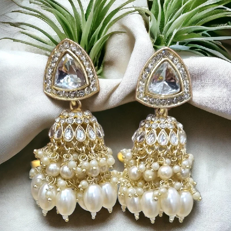 women’s stylish earrings-Naitika Arts Gold Plated Crystal Stone And Pearl Jhumki Earrings