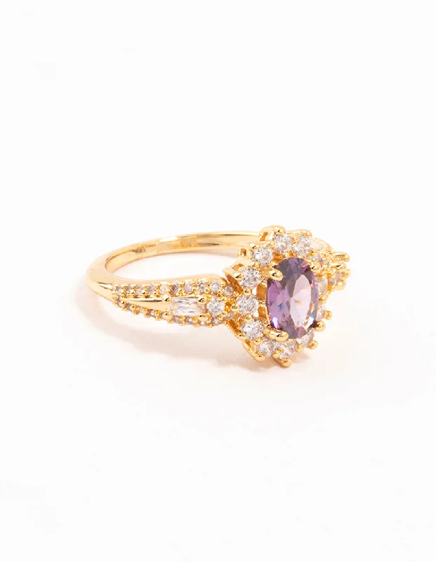 women’s aquamarine rings-Gold Opulent Purple Cubic Zirconia Statement Ring