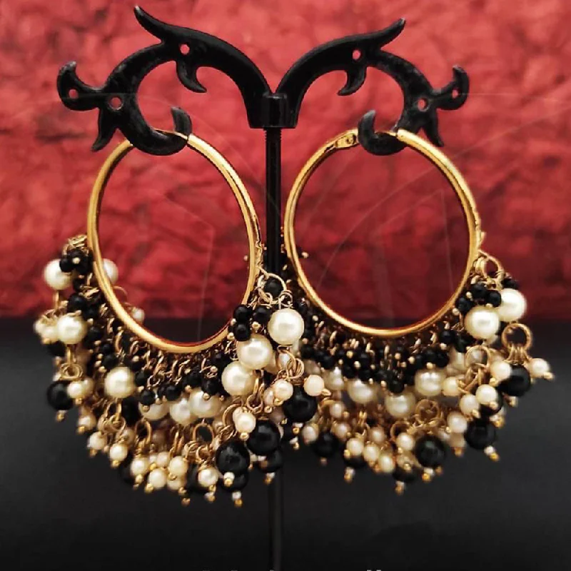 women’s oval earrings-Anjali Jewellery Gold Plated Beads And Pearl Hoop Earrings