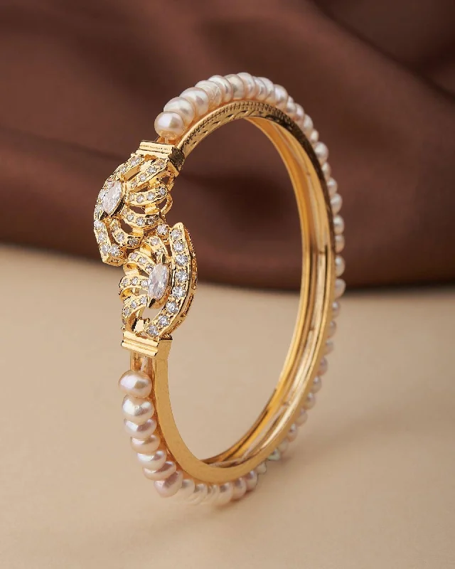 women’s stacked bangles-Trendy Real Pearl Bangle