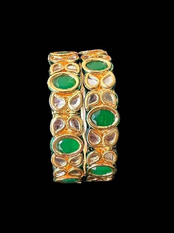 women’s sparkly bangles-B179 Amelia kundan bangles in green  ( READY TO SHIP )