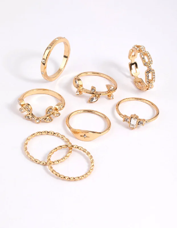 women’s knot rings-Gold Leaves Ring 8-Pack