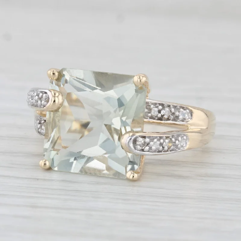 women’s split shank engagement rings-7.07ctw Prasiolite Green Amethyst Diamond Ring 10k Yellow Gold Size 8.25