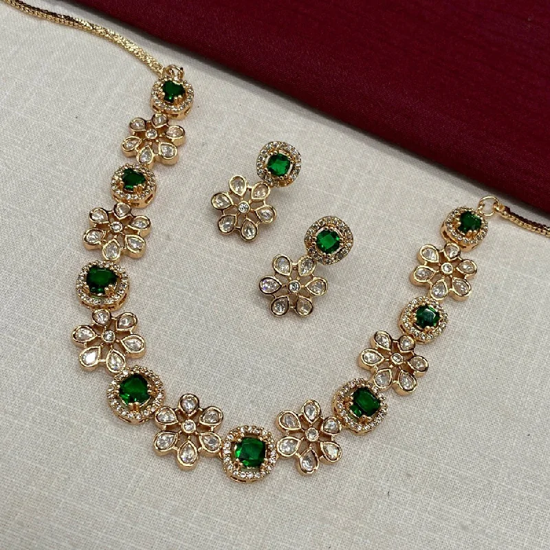 women’s romantic necklaces-Amoliya Jewels Polki Kundan Green Floral Necklace Set